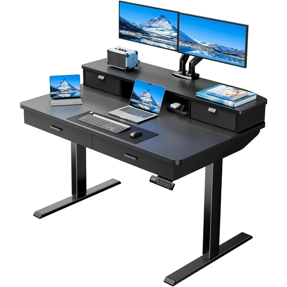 

48 x 30 inch Electric Standing Desk with 4 Drawers, Adjustable Height Sit Stand Home Office Desk with Two Tiers