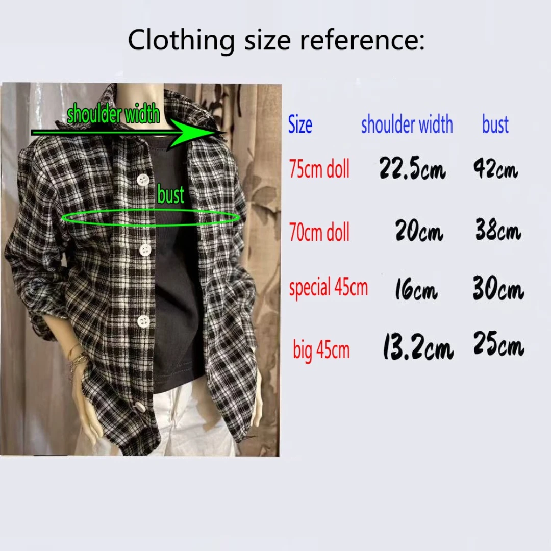 1/4 1/3 Doll's Clothes for 45cm,70-75cm Male Bjd Doll College Style Checkered Shirt Dress Up Play House Doll Accessories,No Doll