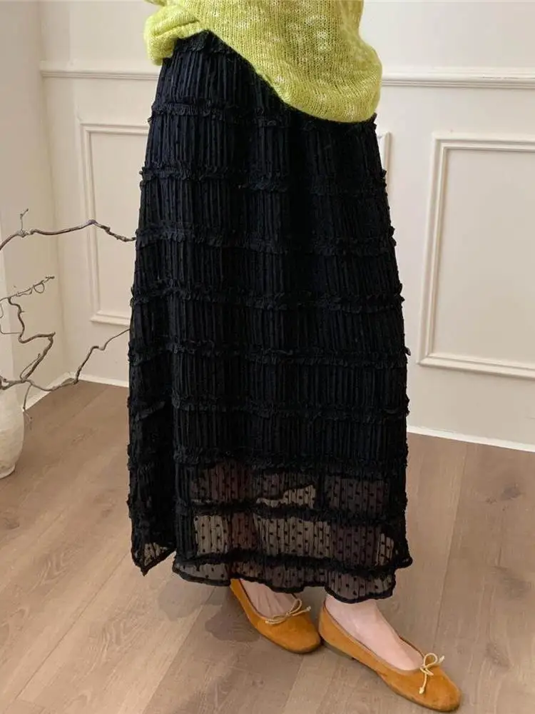 Elegant Embroidered Heavy Work Casual Peach Color Half Skirt Women's Summer Soft Breeze Long Cake Style A-Line Skirt