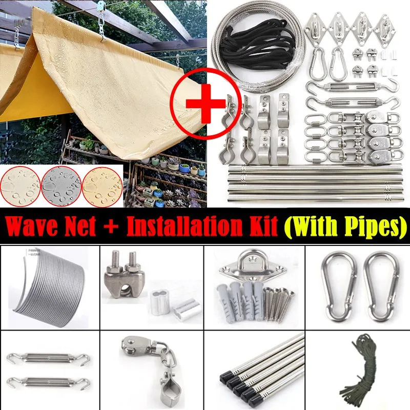 Polyester Telescopic Sunshade Sail Waterproof Wave Sun Shade Net Patio Pergola Shading Canopy Retractable Outdoor Awning