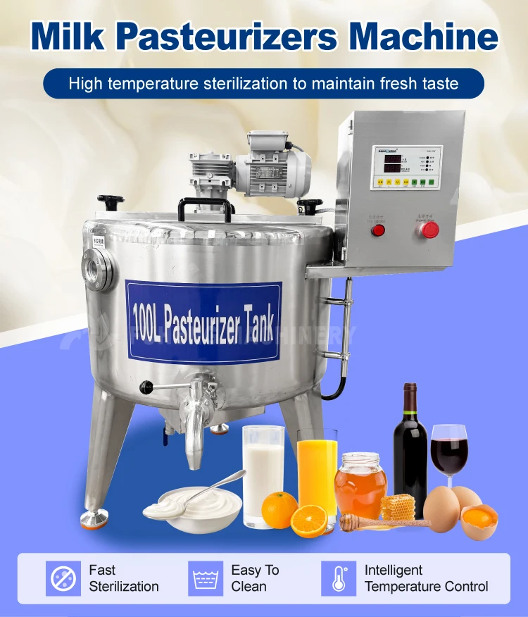 High Quality Stainless Steel Juice Pasturizer Milk Sterilizer Dairy Yogurt Ice Cream Pasteurizer and Homogenizer Tank 500L 1000L