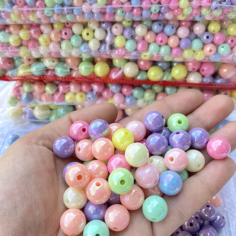 Acrylic beads for jewelry making Macaron solid color AB color beads round beads DIY bead making handmade plastic loose beads