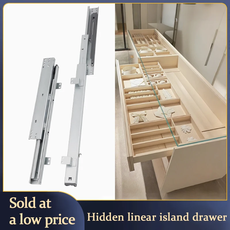 

Hidden Linear Island Drawer Bottom Mounted Three-Section Track Display Cabinet Damping Buffer Thickened Bottom Guide Rail Slide