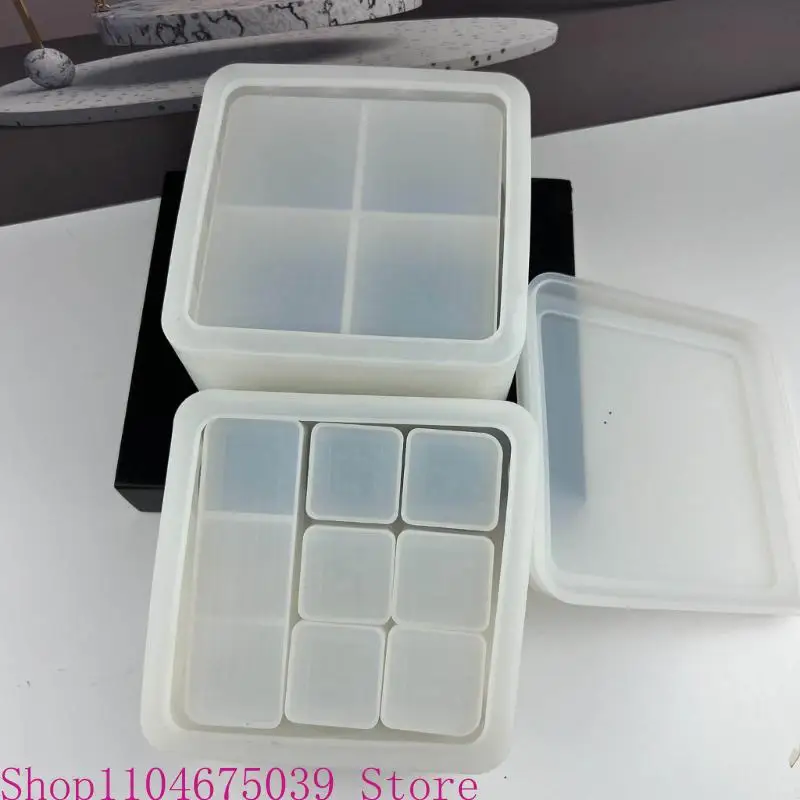 

5asd DIY Crystal Epoxy Resin Mold Lipstick Storage Box Silicone Mould Handmade Mirror Jewelry Making Desktop Organization