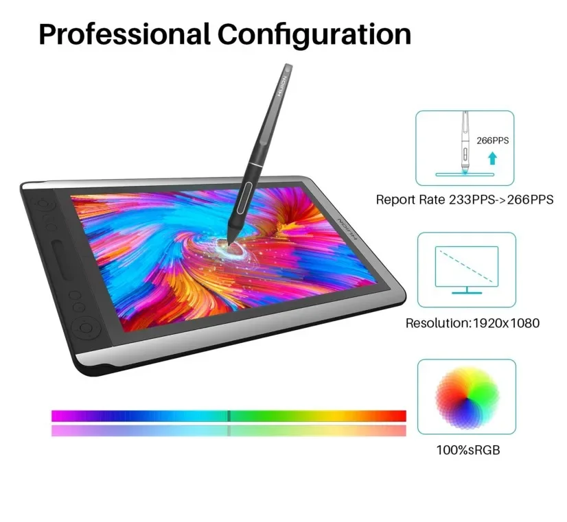 Kamvs 16 Battery-Free 120% SRGB 8192 Pressure Levels  Digital Lcd Drawing Graphic Tablet Monitor Pen Display