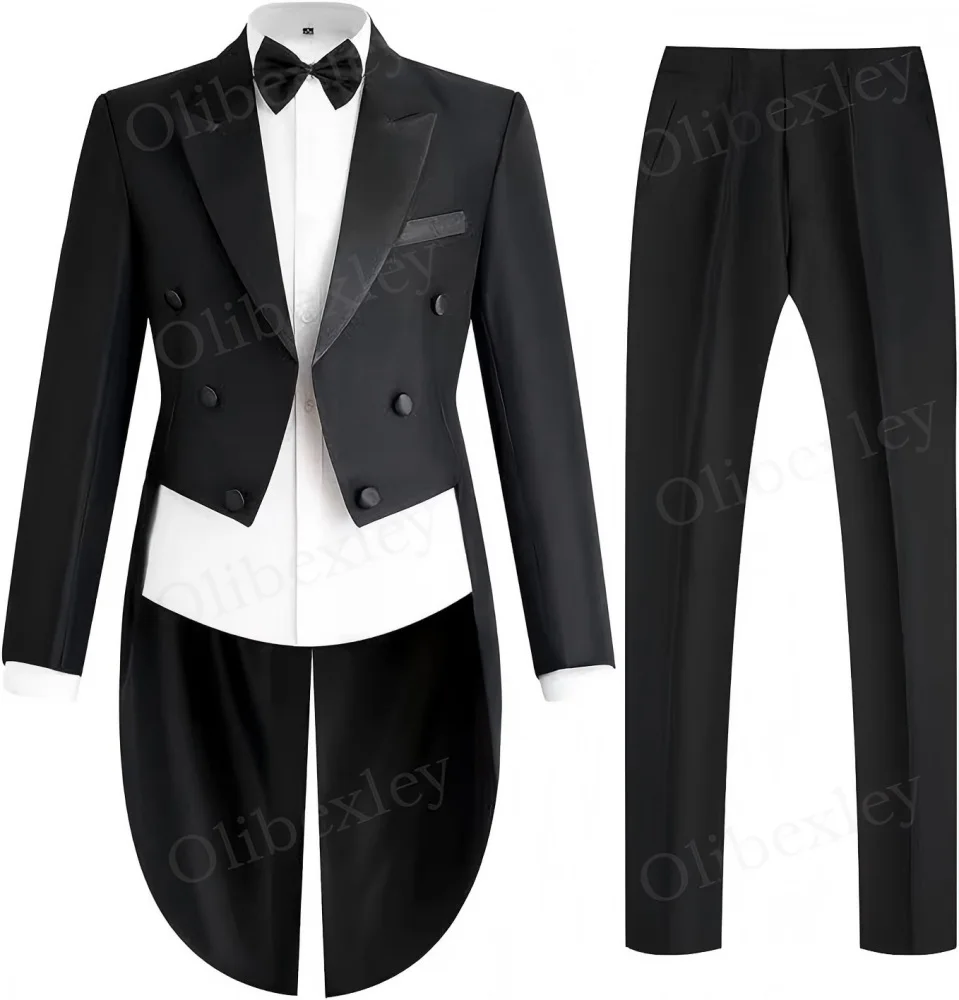 

Olibexley Men's Slim Fit Tuxedo 2 Pieces High Quality Beaded Crystals One Button Wedding Groom Business Dinner Party Long Suit