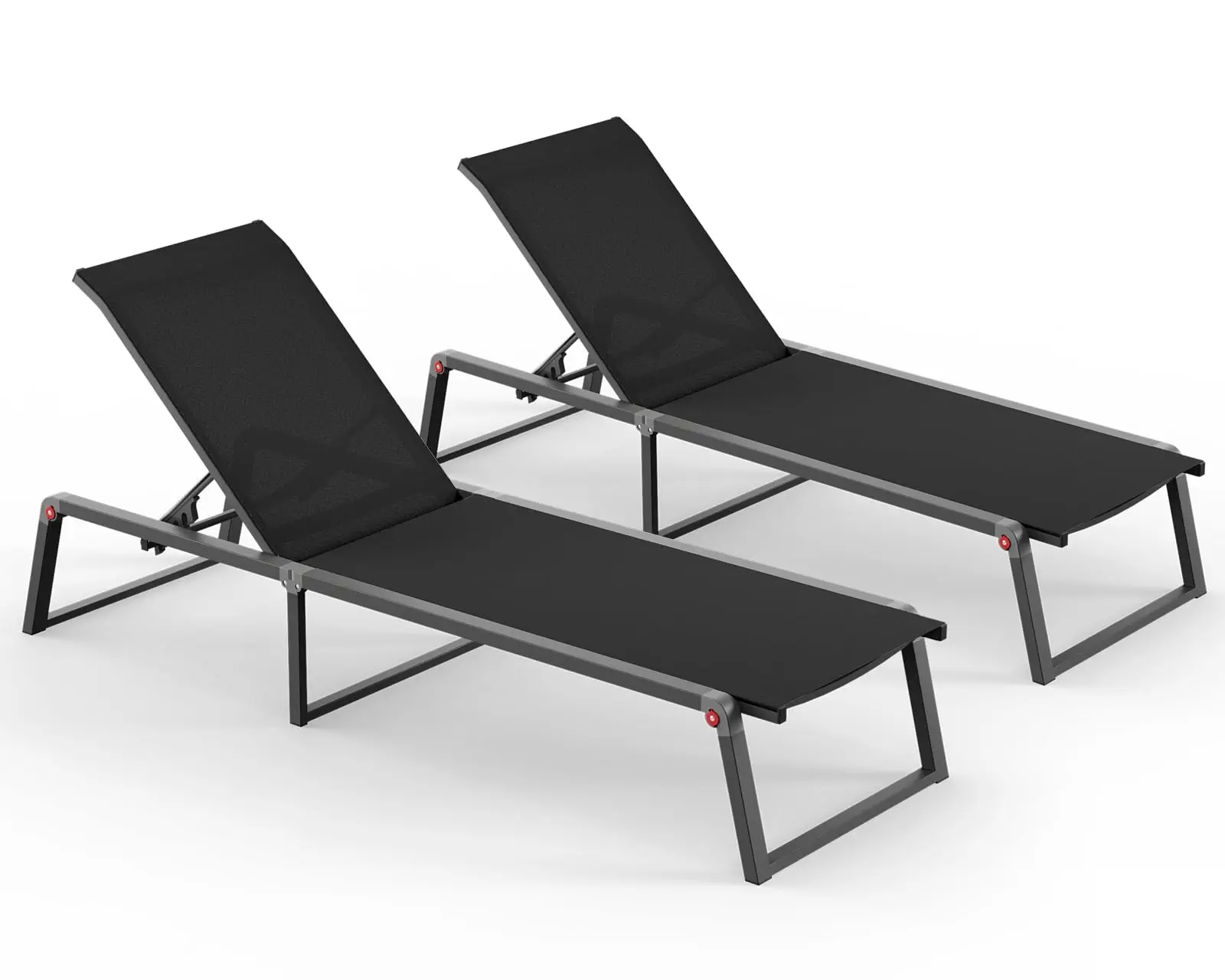 Aluminum Chaise Lounge Chair Outdoor, Foldable& No Assembly Pool Lounge Chairs 5-Position Recliner for Outside, Fully