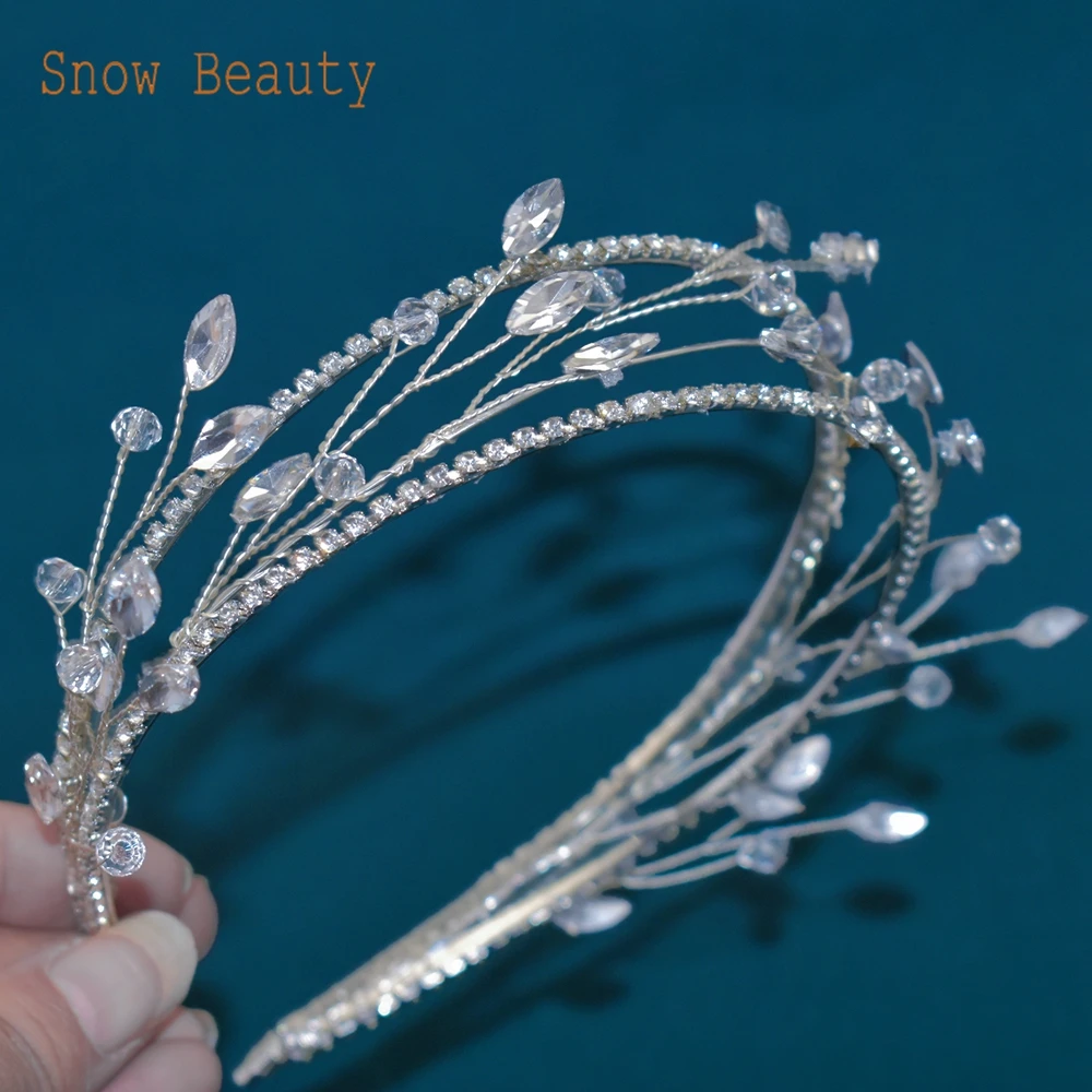 DZ120 Silver Bridal Tiara and Headhoop Rhinestone Bride Hair Accessories Crystal  Wedding Crowns Ladies Queen Diadem