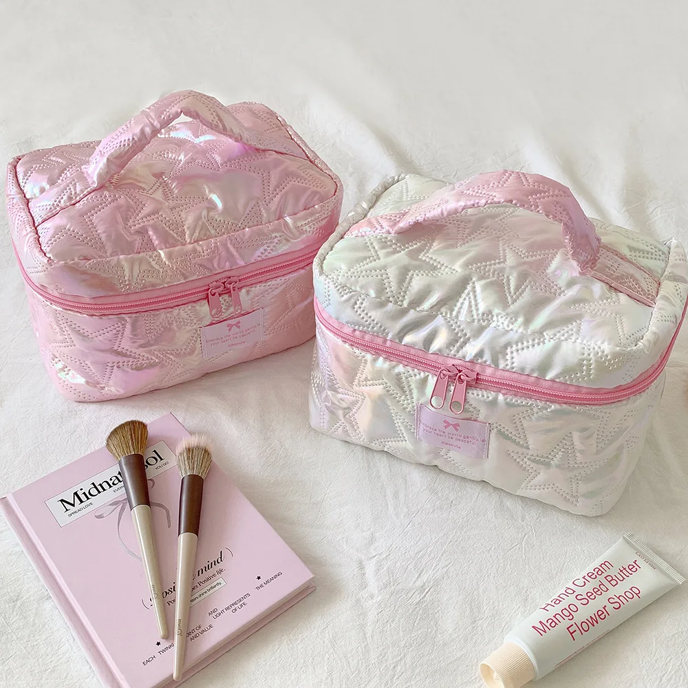 Large Starry Pouches Quilted Makeup Bag for Women Multipurpose Cloth Cosmetic Bag Coquette Aesthetic Toiletry Travel Organizer
