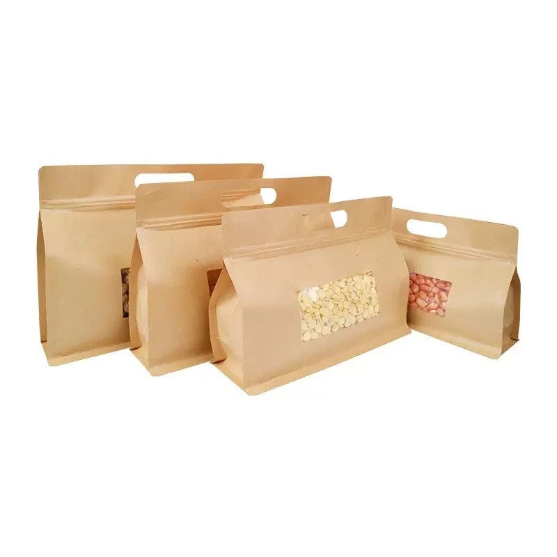 

50pcs Kraft Paper Octagon Food Packaging Zipper Bags with Handle Window Sealed Candy for Tea Nuts Dried Fruit Storage