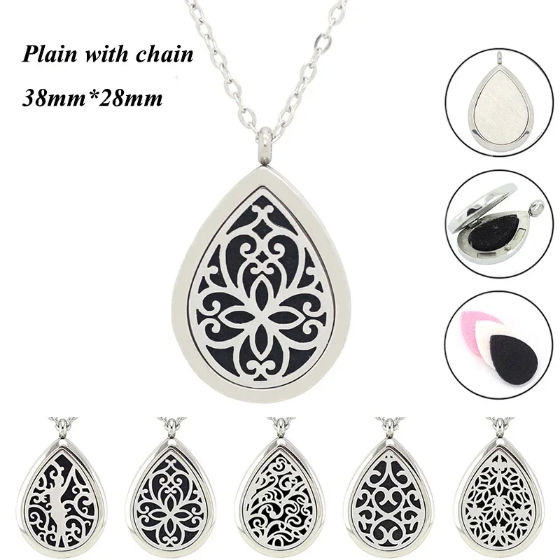 

Wholesale 50pcs teardrop stainless steel pendant diffuser locket magnetic essential oil diffuser necklace aromatherapy jewelry