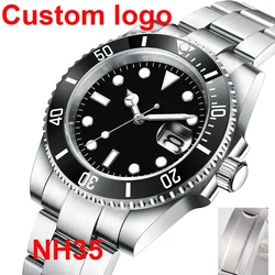 DIY Custom Logo 40MM Sapphire Miyota NH35 Mechanical Mens WristWatch Sterile Dial Ceramic 10Bar Luminous Sport Male Clock