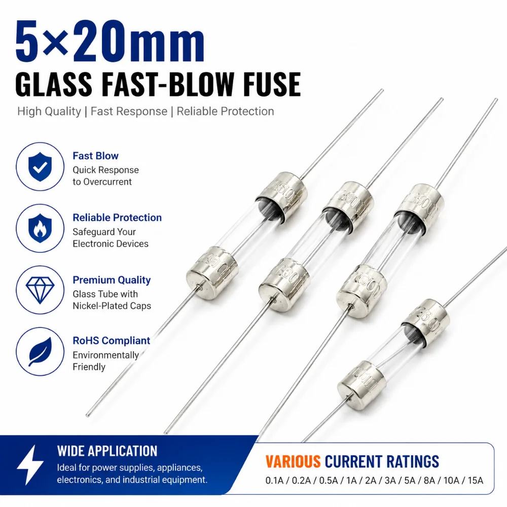 5*20mm Axial Glass Quick Break 250V With Lead Wire 1/2/3/4/5/6/7/8/10/15/20/30A The Fuse Tube