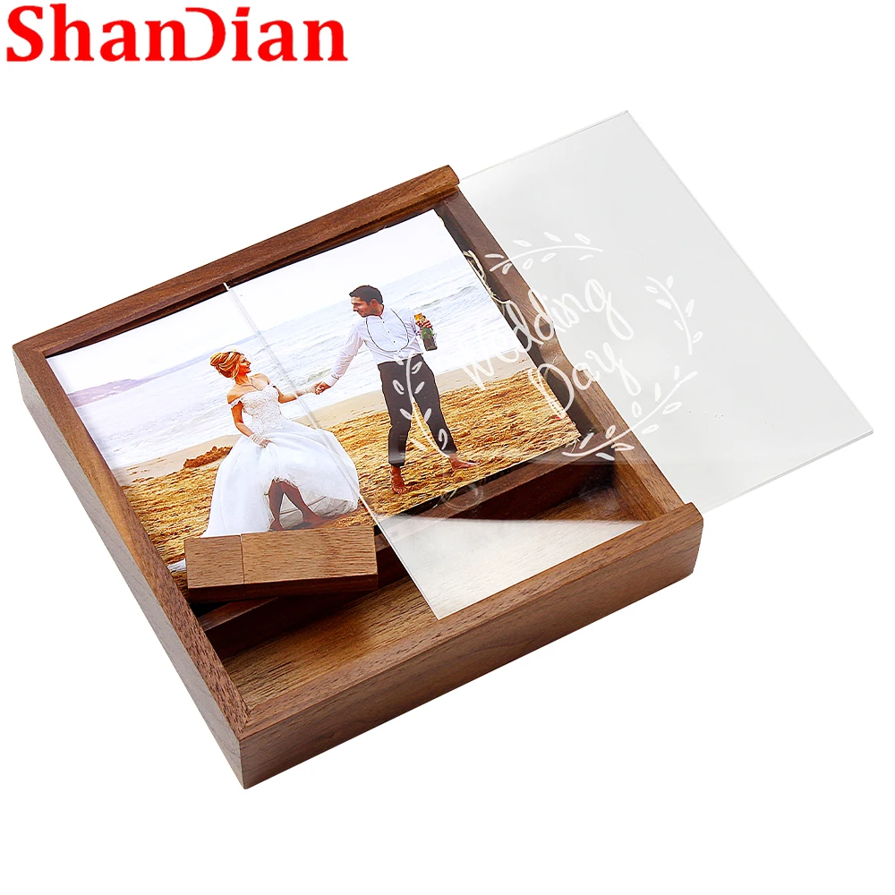 

Photo Album USB Flash Drive 128GB Wooden Box Pen Drive Free Custom Logo 64GB Creative Wedding Gifts Memory Stick 32GB Pendrive