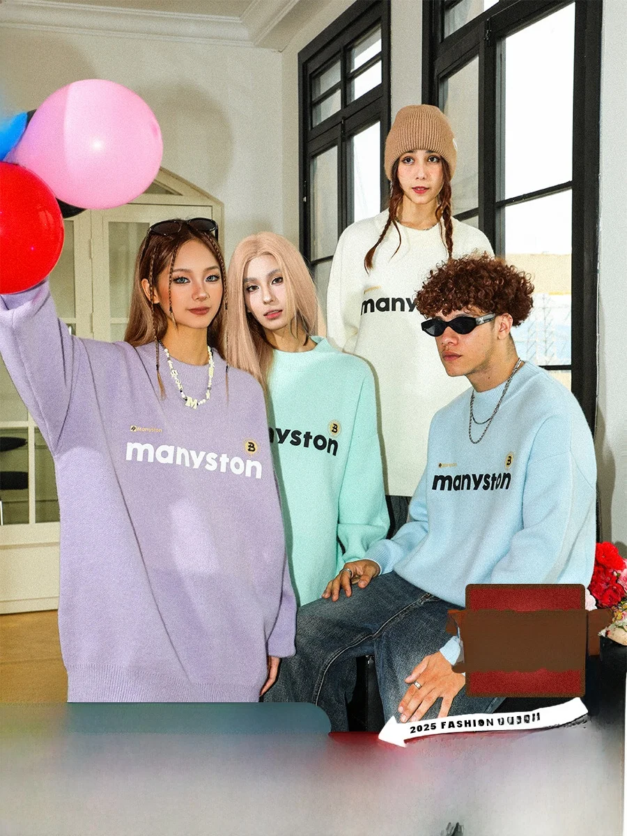 

Американский High Street круглый трикотаж Ne, мужской трикотаж, зимний тренд, ленивая пара, свободный крой, удобный осенний длинный ...