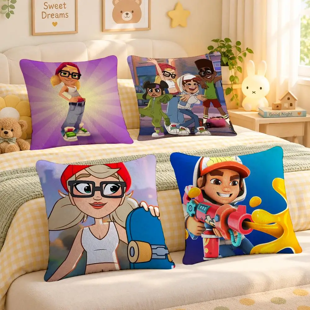 Game Subway Surfers Mobile Cushion Cover Personalized Soft Plush Pillow Living Room Home Sofa Bedroom Office Car Cushion