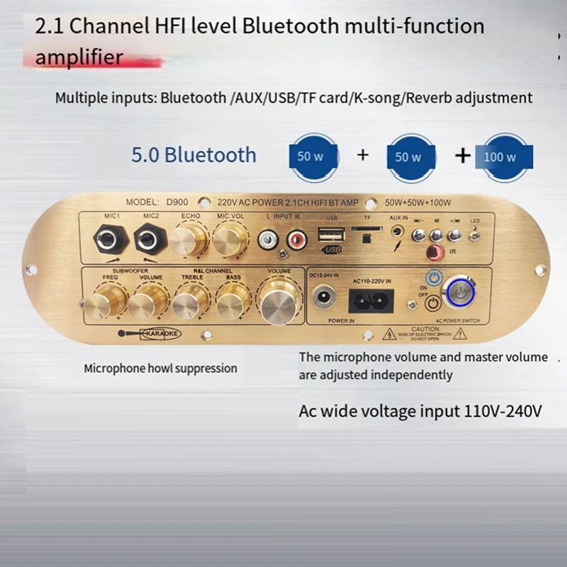 Bluetooth Audio Amplifier,High Power Digital Amplifier Board Bluetooth Subwoofer Amp Home/AUX/USB/Tfcard Amplificador