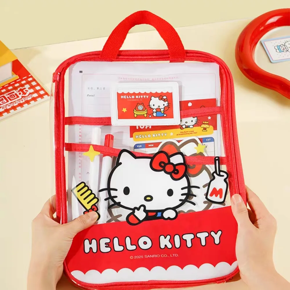 

Оригинальная прозрачная папка-файл формата А4 Sanrio Hello Kitty, мультяшная сумка-органайзер с кошкой Китти, трехслойная, на молнии, для студентов, для сортировки учебных материалов