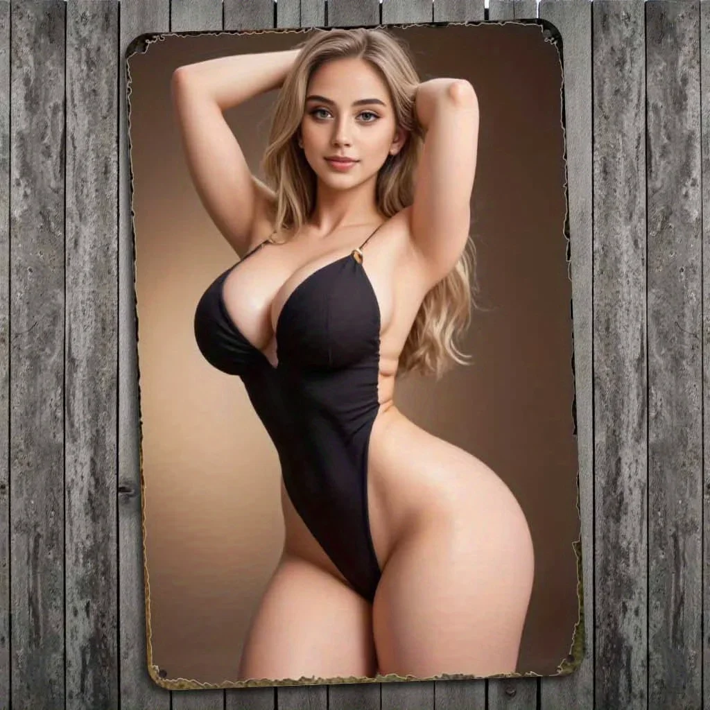 Elegant Black Swimsuit Art Print - Vintage Metal Sign, Moisture & Heat Resistant Wall Decor for Home, Bar, Cafe, Studio Uniqu