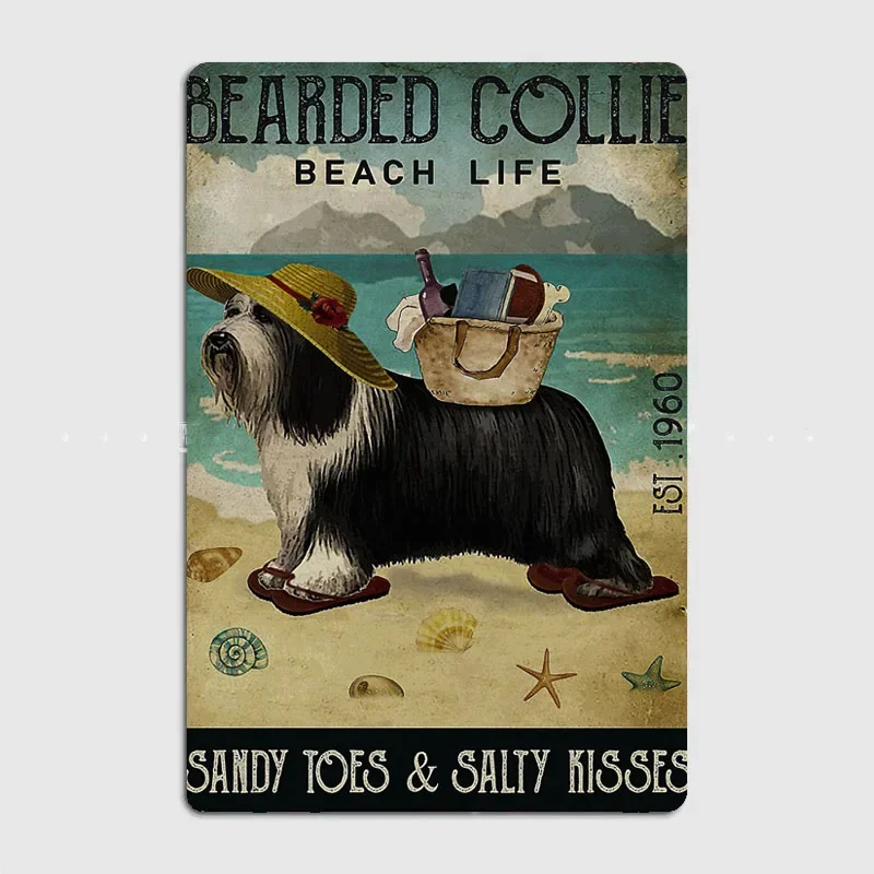 Bearded Collie Dog Metal Plaque Poster Club Home Decor Cave Classic Plaques Tin Sign Poster Room Wall Decoration