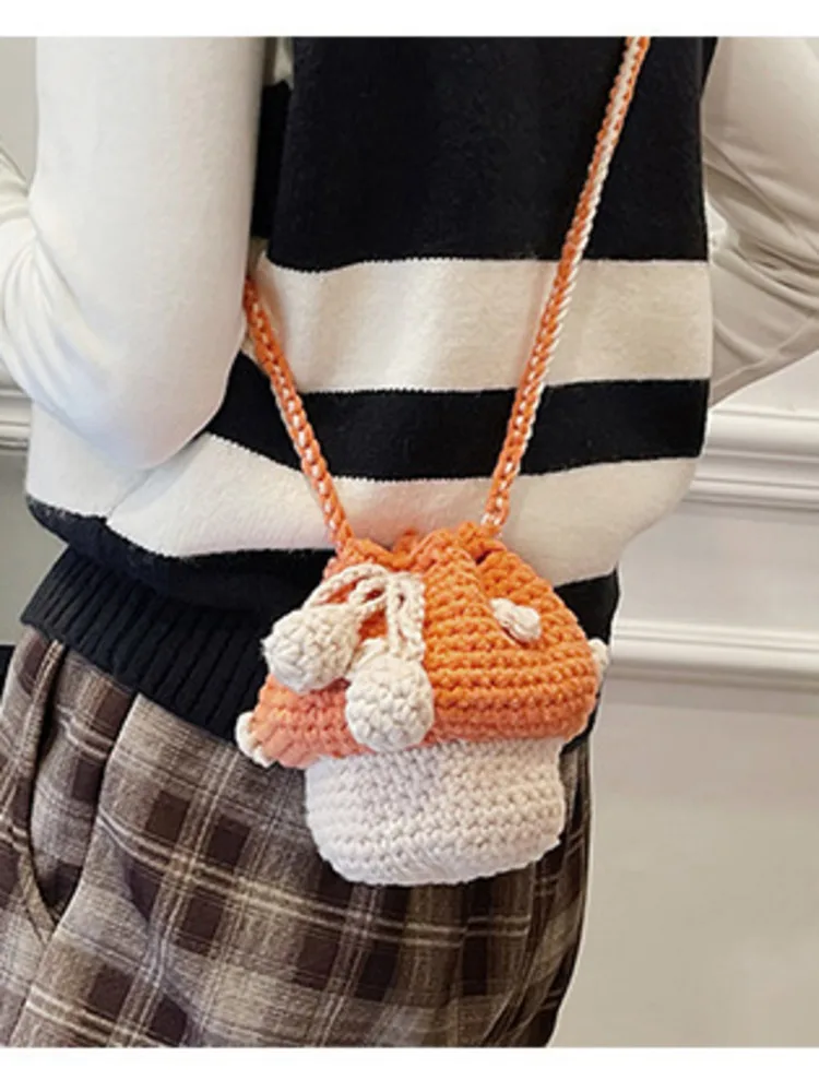 Mini bolso de hombro pequeño de punto, billetera para bebé, gancho de mano con forma de seta bonita, dibujos animados para niños y niñas