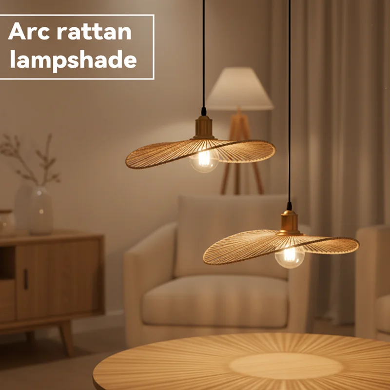 Wabi-Sabi Style Hand Woven Rattan Wall Lamp Shade Radial Hollow Rope Wicker Light Cover for Artistic Projection Shadow