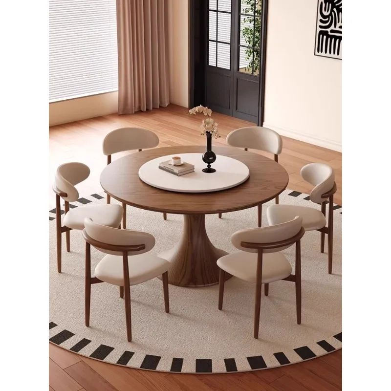 

Medieval solid wood dining table with turntable Small apartment household full support High-end Italian modern simple retro styl