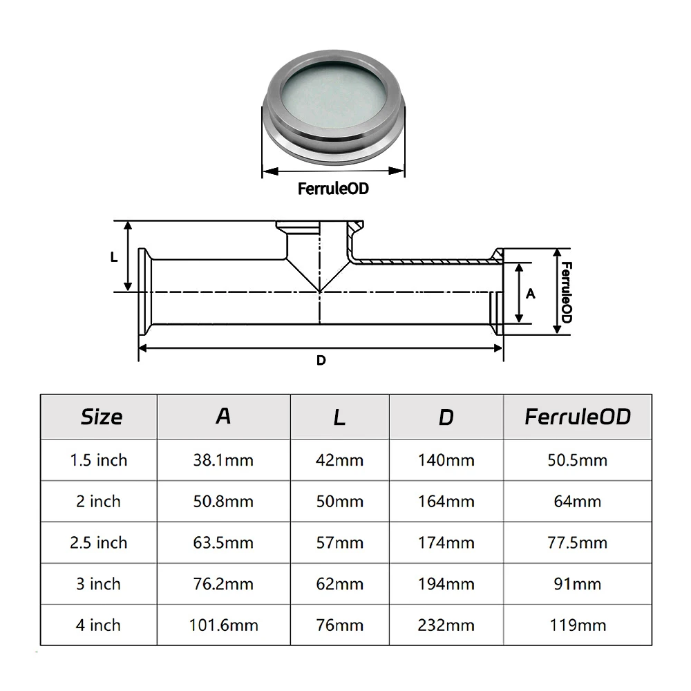 Sanitary Stainless Steel 304 Diopter Flow Indicator 1.5