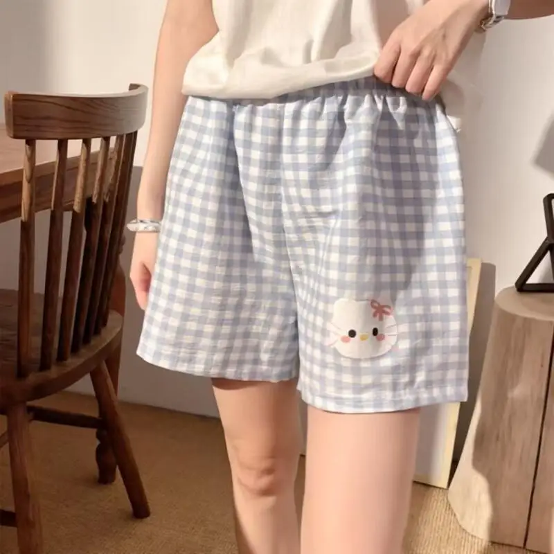 

Cartoon Pajama Pants Summer Short Plaid Student Loose Casual Home Pants Simple and Can Be Worn Outside Single Pants