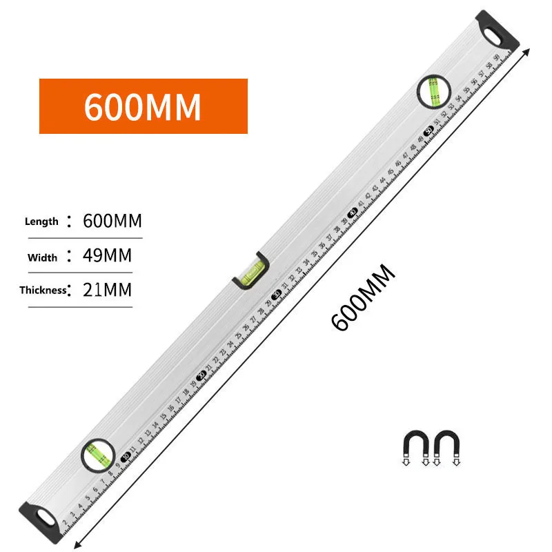 Régua de Nível de Espírito de Liga de Alumínio de Alta Precisão Ferramentas de Nível de Bolhas de Construção Magnética Ferramentas de Medição Z50 600 mm 1pc
