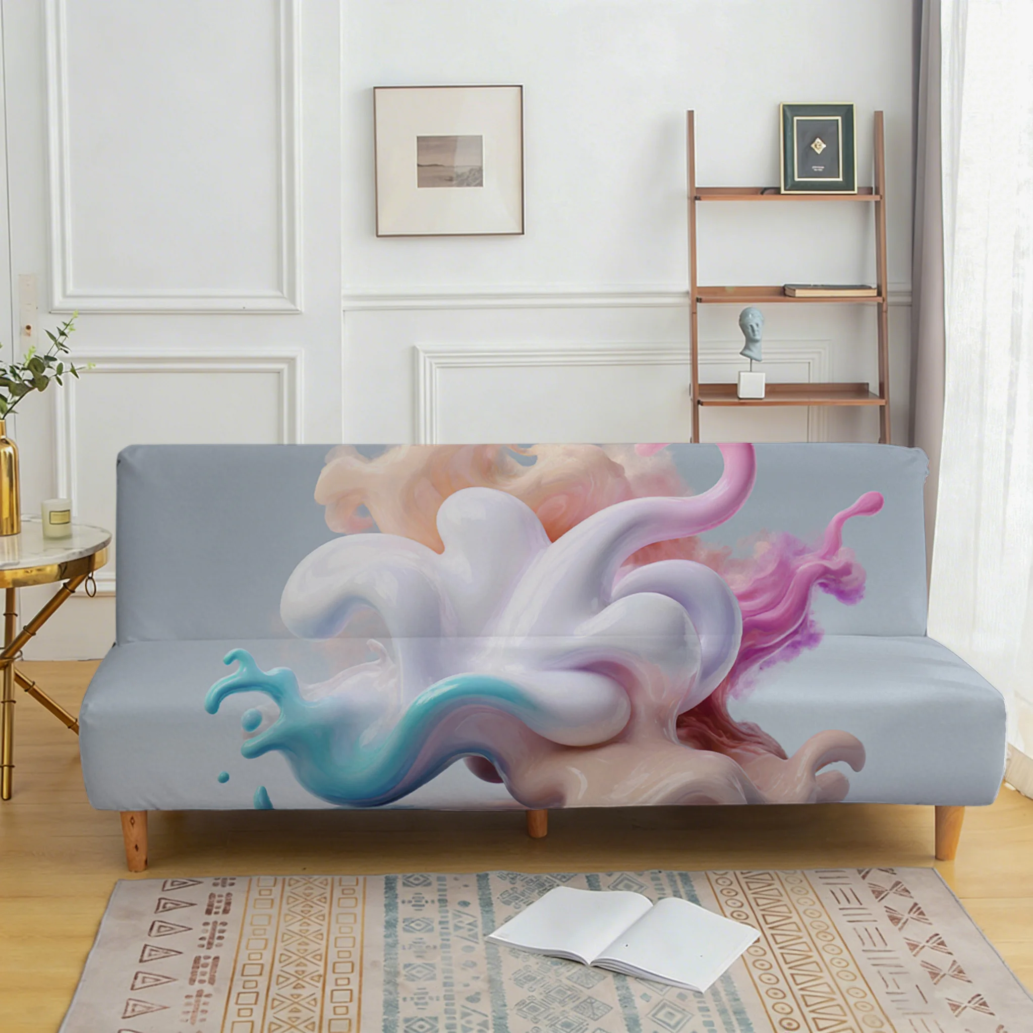 Macaron fluid gradual change elastic sofa bed cover, living room sofa bed cover, dustproof machine washable sofa bed cover