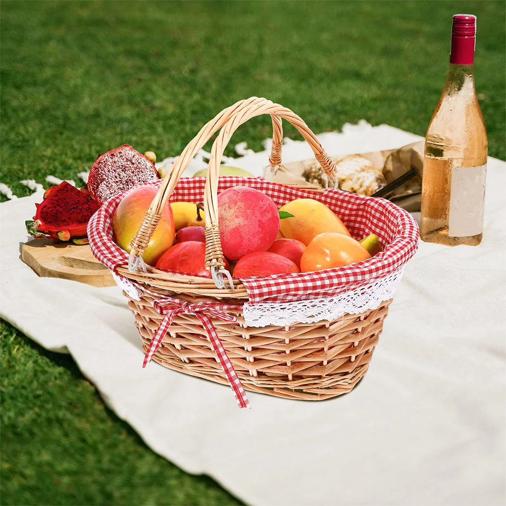 Round Basket Picnic Vintage Halloween with Stuffed Animal Red Handle Cooler Child