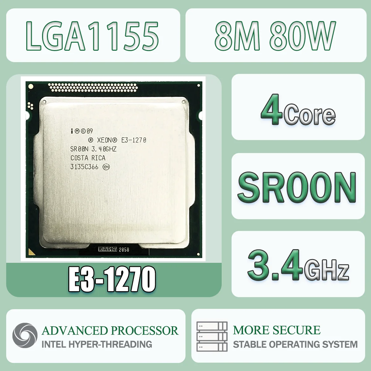 Intel Xeon E3-1270 3,4 GHz Quad-Core 8M 80W E3 1270 Computadora CPU Procesador Servidor E3 1270 Paquete LGA 1155