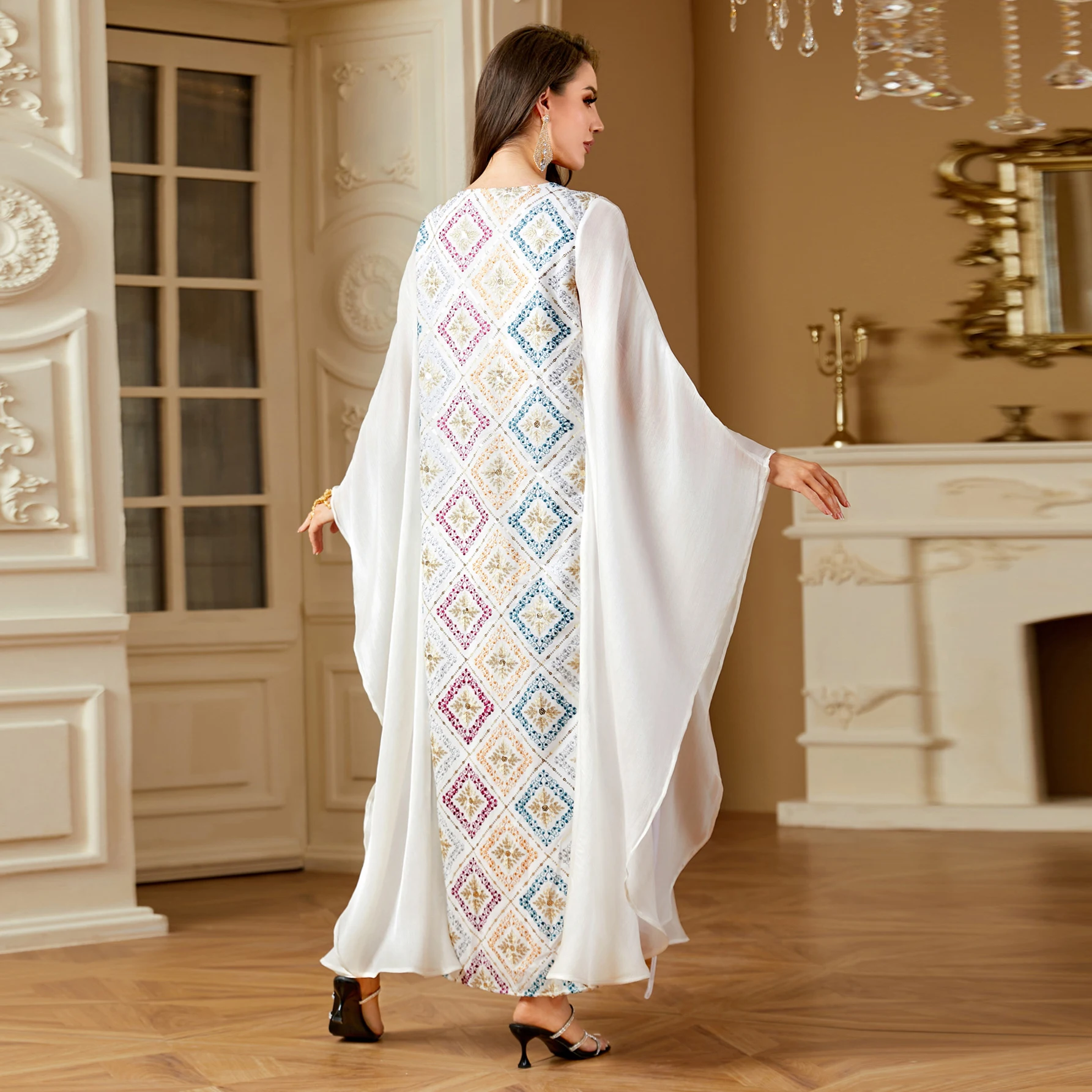 

UNI Eid Muslim Women Party Dresses Abayas Sequins Embroidery Morocco Dubai Islam Ramadan Vestidos Jalabiya Arab Long Robe Kaftan