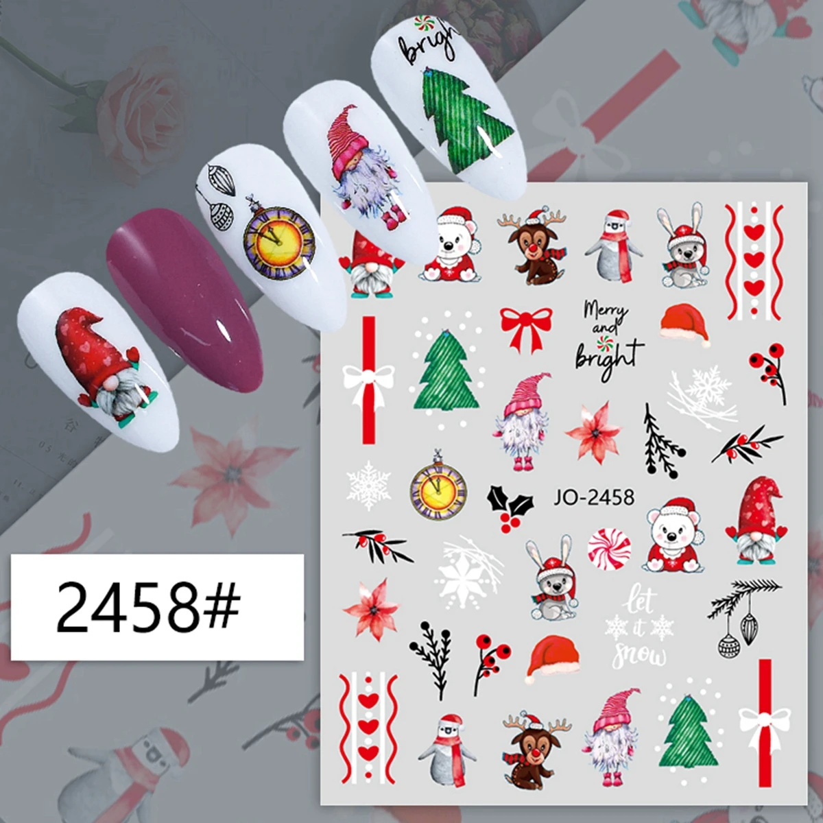 Christmas Nail design Sticker INS Santa Claus Socks Tree Snowflake Landscape Pattern Xmas Design Holiday Nail Decorative Decals