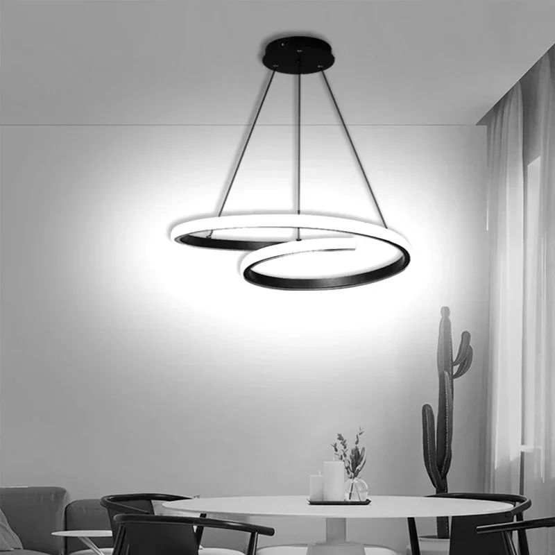 Modern LED Pendant Light Minimalist Restaurant Hanging Lamp Bedroom Living Room Indoor 30cm Black White Circle Lighting  Fixture