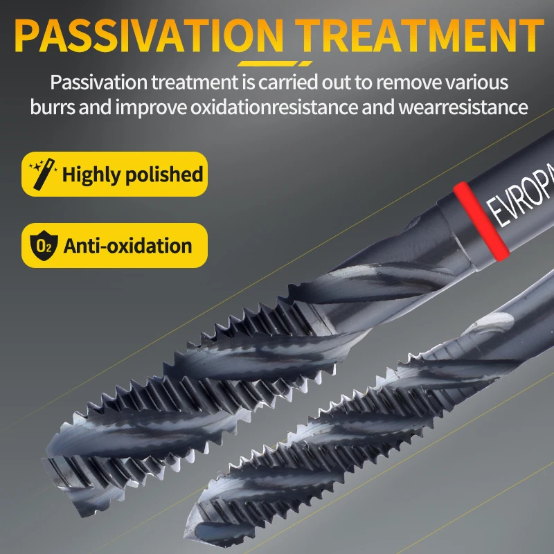 EVROPA TAP HSS-CO JIS القياسية الأحمر حلقة OX طلاء دوامة مخدد الحنفية M2 M2.5 M3 M4 M5 M6 M8 M10 M12 آلة المسمار الموضوع الصنابير #1