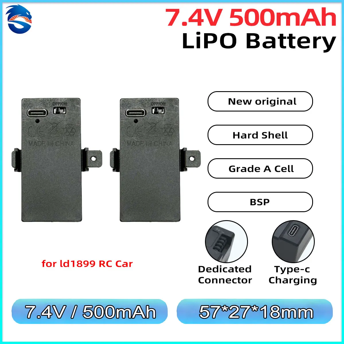 Skymaker 2S LiPo Battery 7.4V 500mAh Rechargeable Original Parts for LDRC 1/18 Series LD1899 LD1804 RC Car Upgrade Accessories