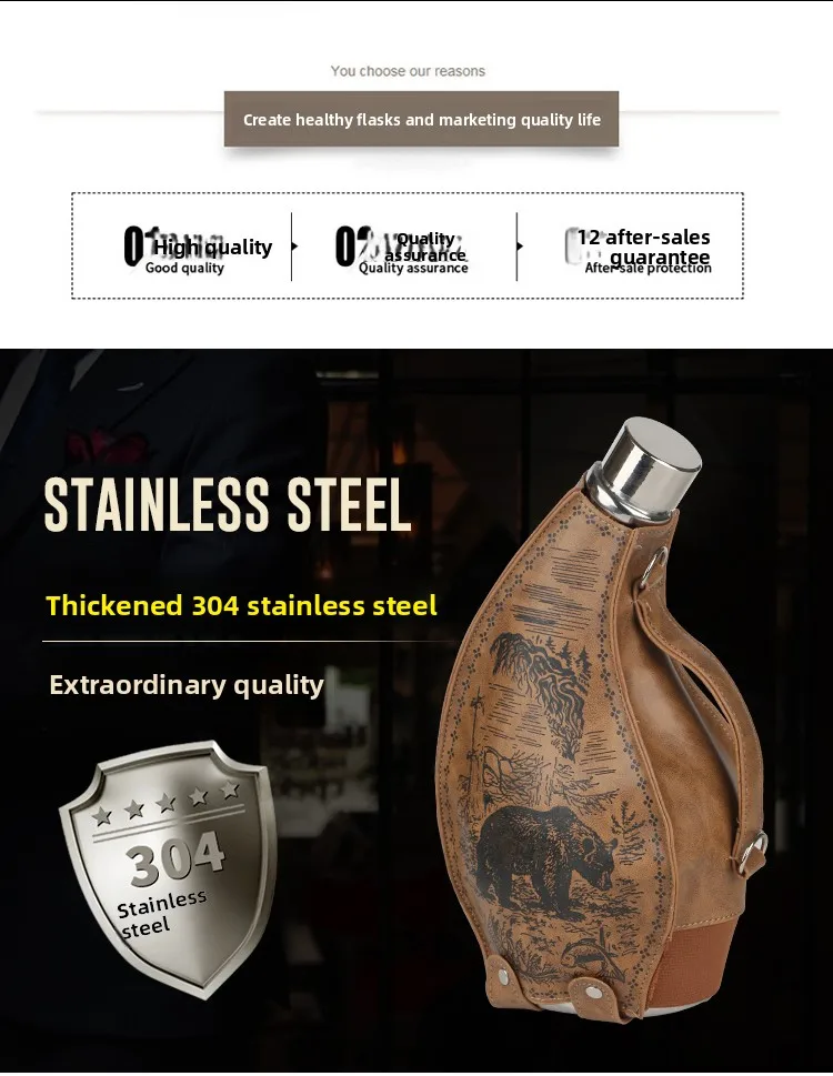 إبريق نبيذ عسكري معدني روسي 1.5 كجم سميك 304 من الفولاذ المقاوم للصدأ محمول في الهواء الطلق زجاجة نبيذ صغيرة أصلية