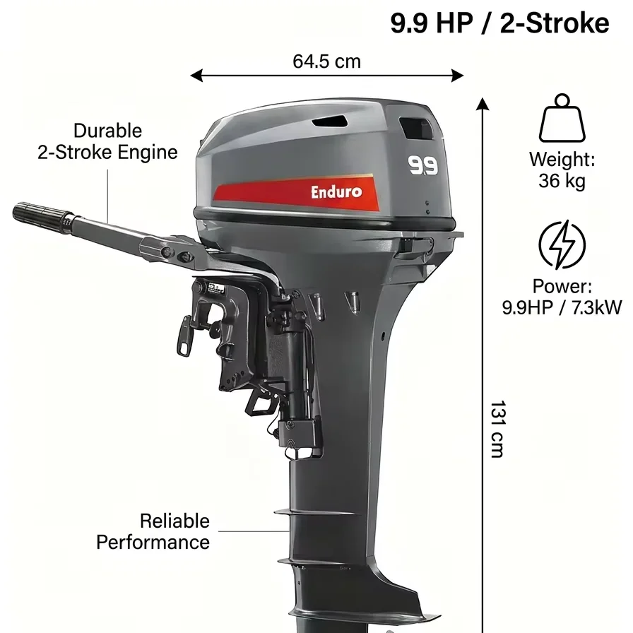 9.9HP 2 Stroke Stern Engine Quiet Marine Boat Motor Compact Outboard Propulsion System For Kayak Canoe Inflatable Boat