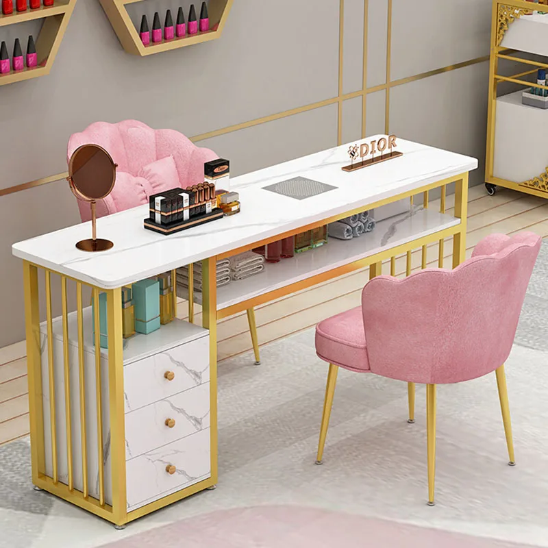 

Nordic Luxury Nail Tables Salon Furniture Modern Nail Shop Table And Chair Set Single Double Professional Manicure Tables