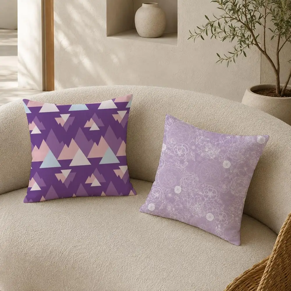 Sweet Pastel Purple Floral Mix Cushion Cover Pillow Case plush Double-sided Print Square Covers Sofa Home Cushion