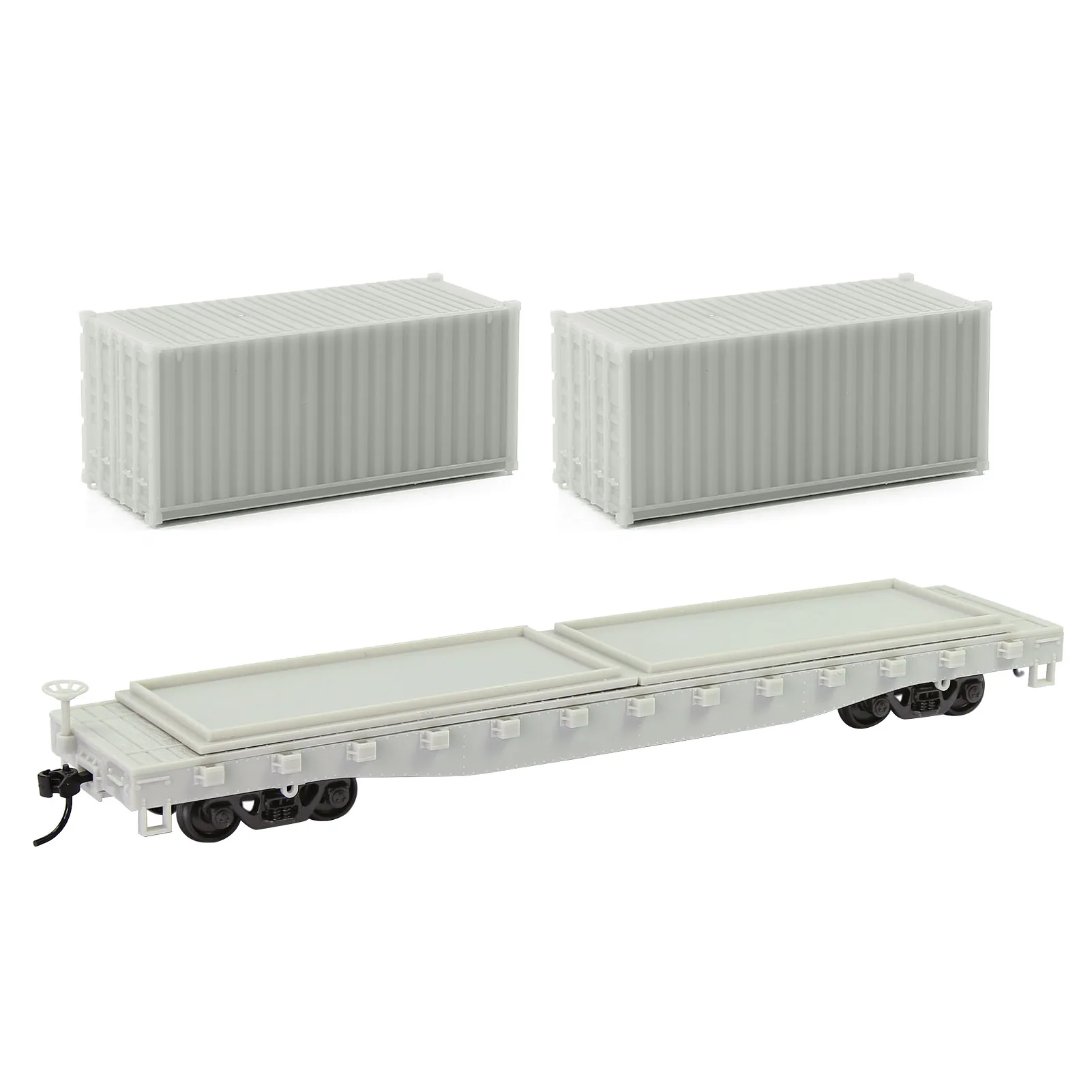 1pc HO Scale Flat Car 52\' Unassembled Blank 1:87 Model Wagon with Shipping Container Cargo C8741JJ