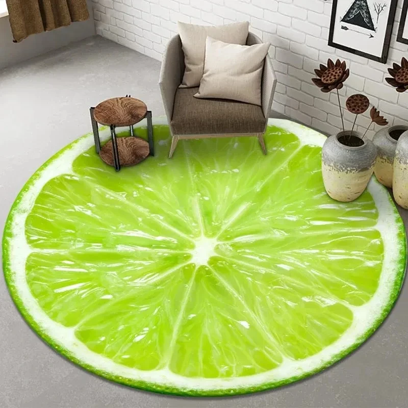 1 Stück runder Teppich mit Obst- und Gemüsemuster, rutschfeste Bodenmatte für Wohnzimmer, Schlafzimmer, Badezimmer, Ferienhausdekoration