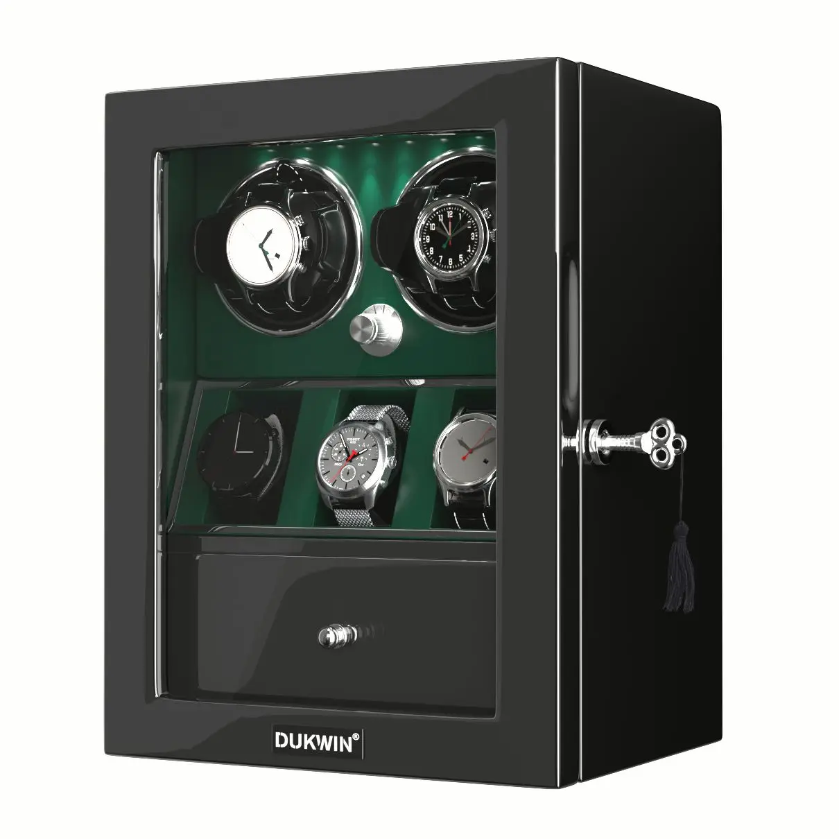 2 jam tangan kotak Winder jam tangan otomatis kotak aman dengan 3 tempat penyimpanan kabinet berdirian-Hijau