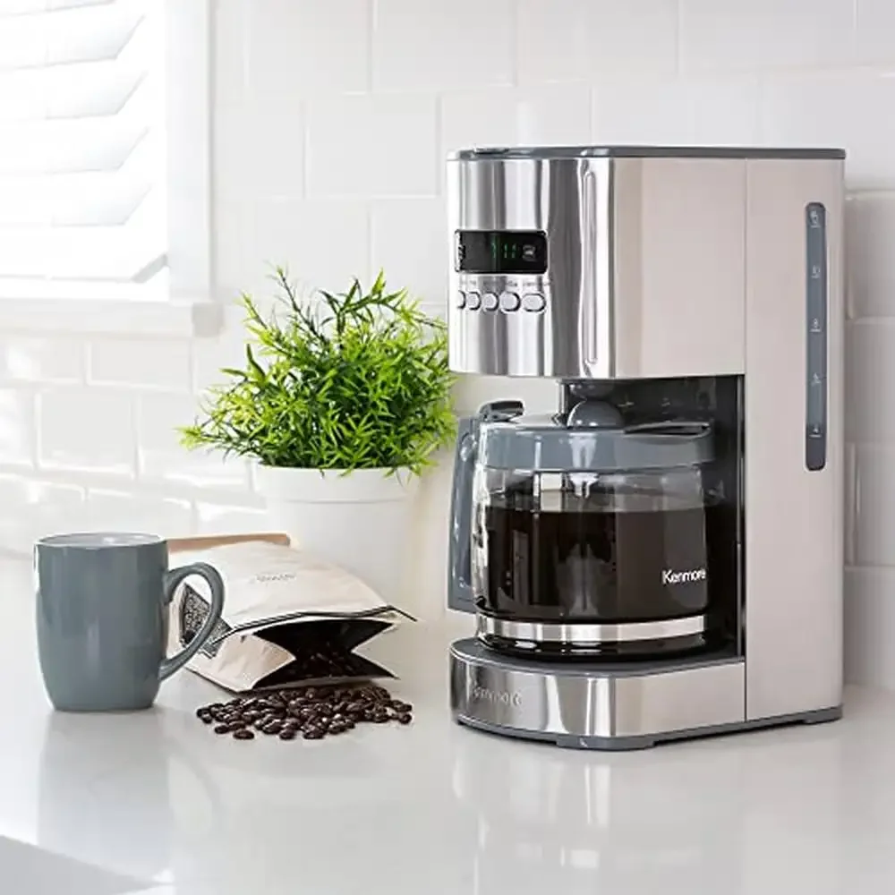 Kenmore 12 Cup Coffee Maker Programmable Drip Machine Glass Carafe Aroma Control Stainless Steel 1000W