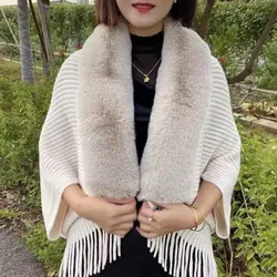 Knitting Thick Women's Loose Shawl with Faux Fur for Evening Dresses Wedding