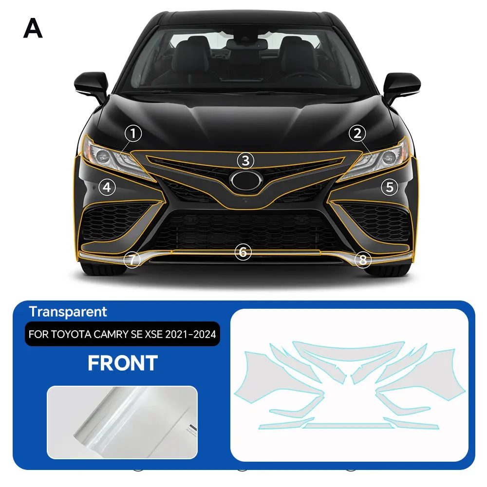 

For Toyota Camry SE XSE 2021-2024 TPU Body Bumper Door Pre-cut Sticker Paint Protection Film PPF Scratch-resistant Transparent