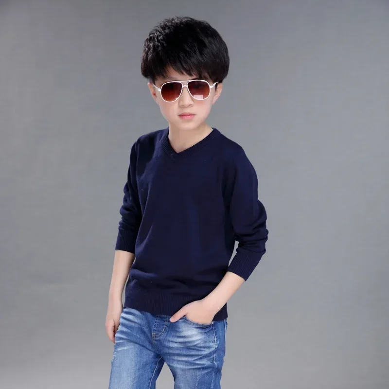 Spring New Boys Sweater Kids Sweater teenager pullovers knitted Sweaters Autumn Winter V-Neck pure Color 4 5 6 7 8 9 10 14years