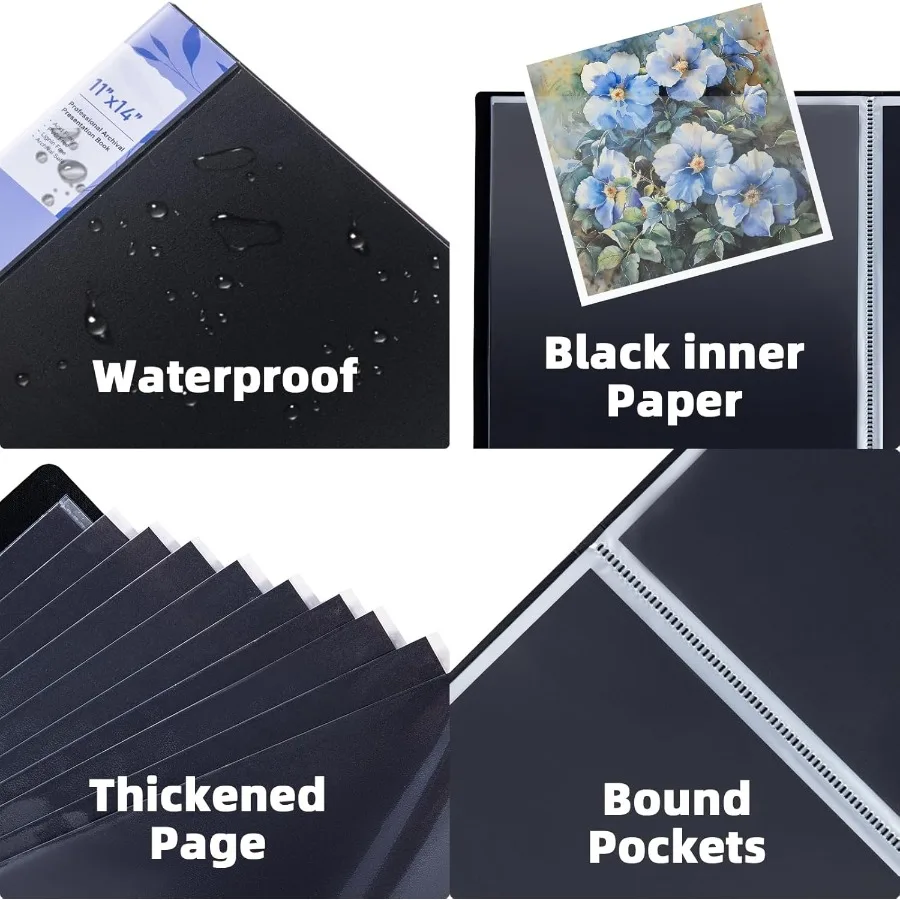 JJRING 11x14 Map Portofolio Seni dengan Kantong Plastik 24-Kantong Binder Portofolio Menampilkan 48 Halaman Buku Presentasi dengan Bl